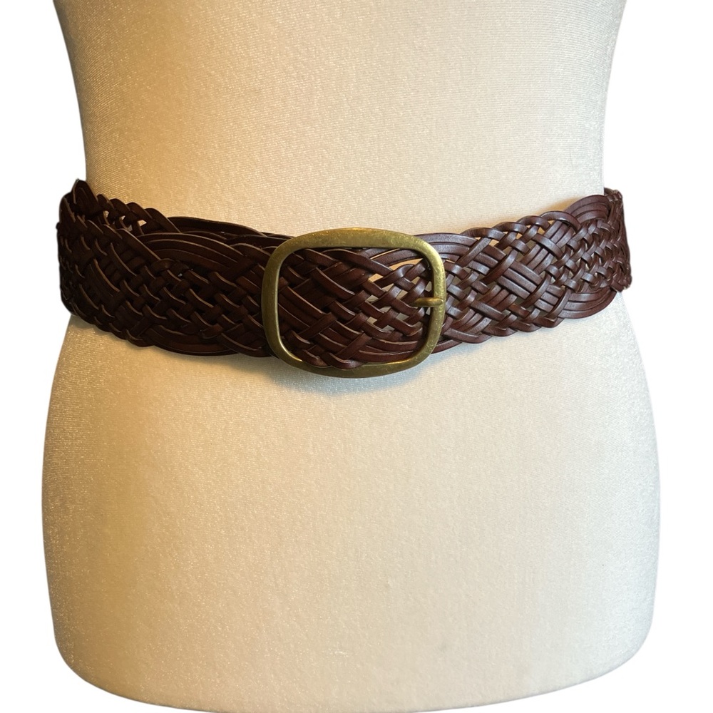Kohl's Braided Brown Leather Belt with Brass Buckle